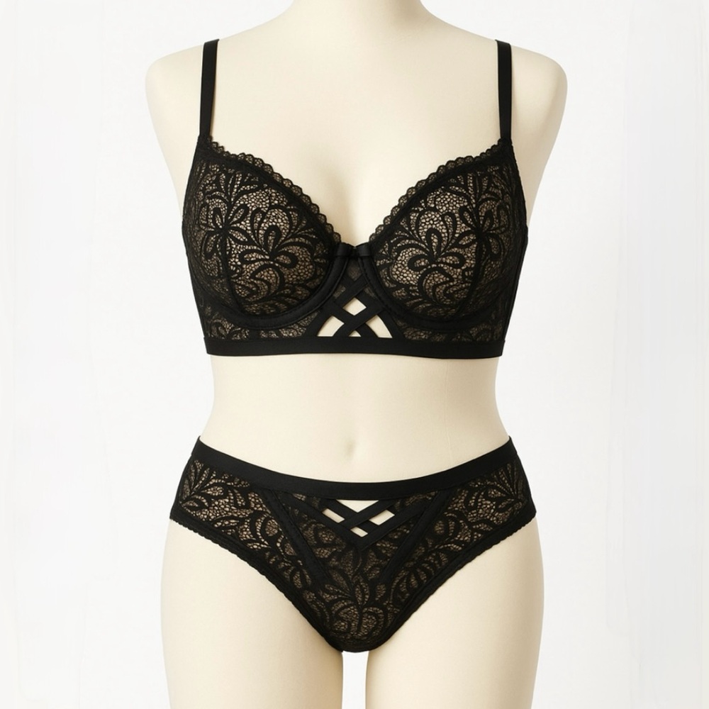 NWT Adore Me Diara Contour Balconette Bra (38C) and Panty Set (XL)  Black 💛